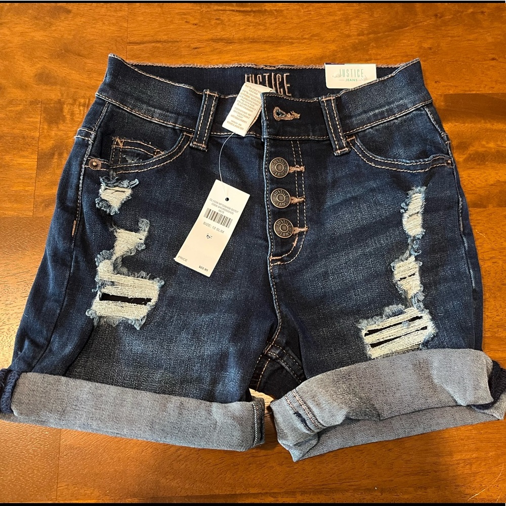Justice jean shorts NWT, size 12 slim